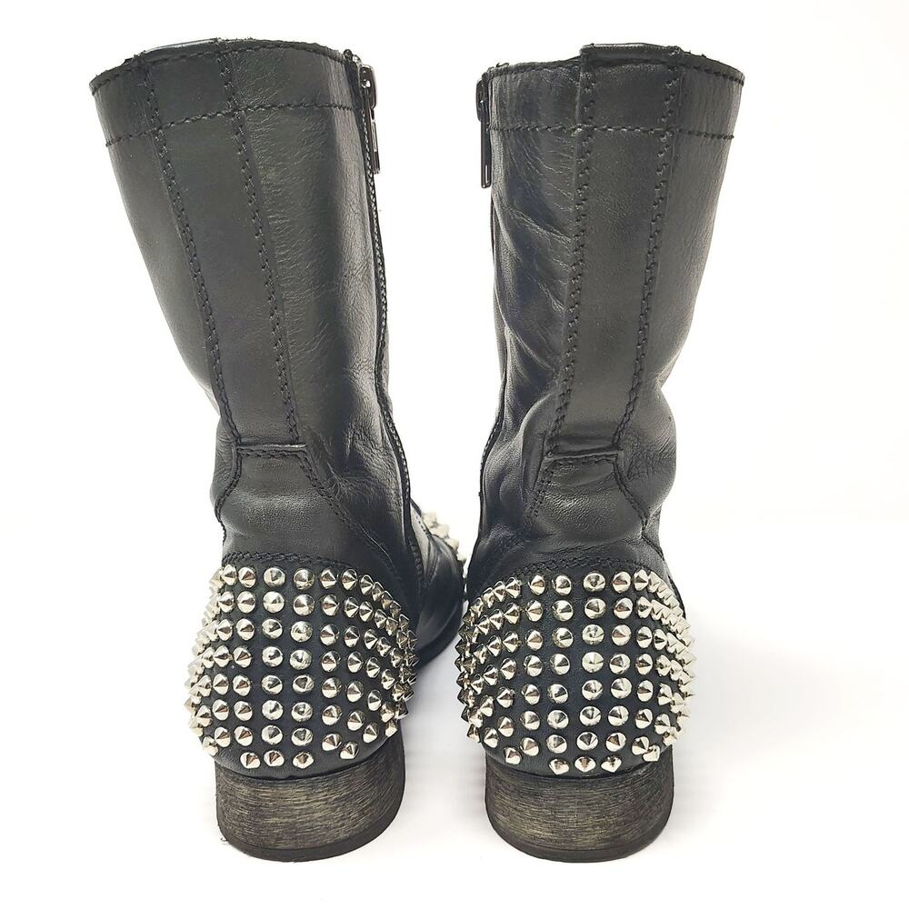 Steve Madden Womens 10 Shoes Tarnney Boots Studded Zip Lace Up Combat Moto Black - Picture 7 of 10